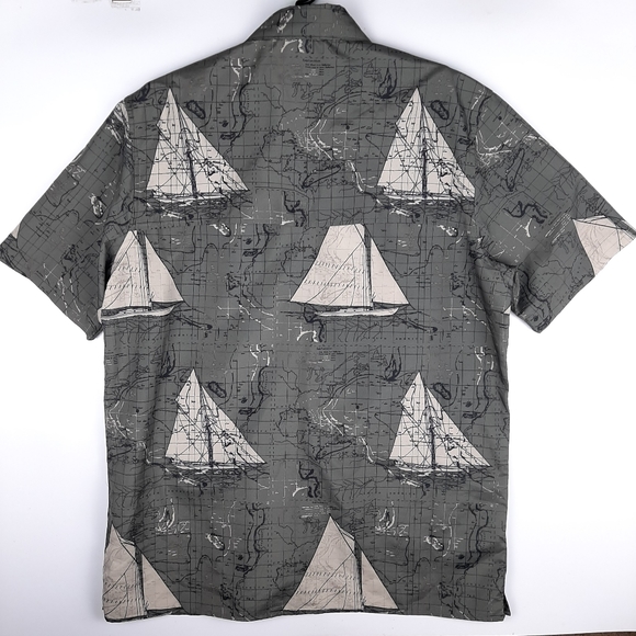 Chaps Explorer Sailboat Button Down Shirt Green/Gray Vented Men's Medium - Picture 4 of 9
